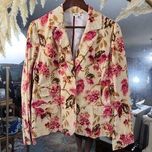 J. Jill Women’s Tan and Floral Corduroy Long Sleeve Blazer